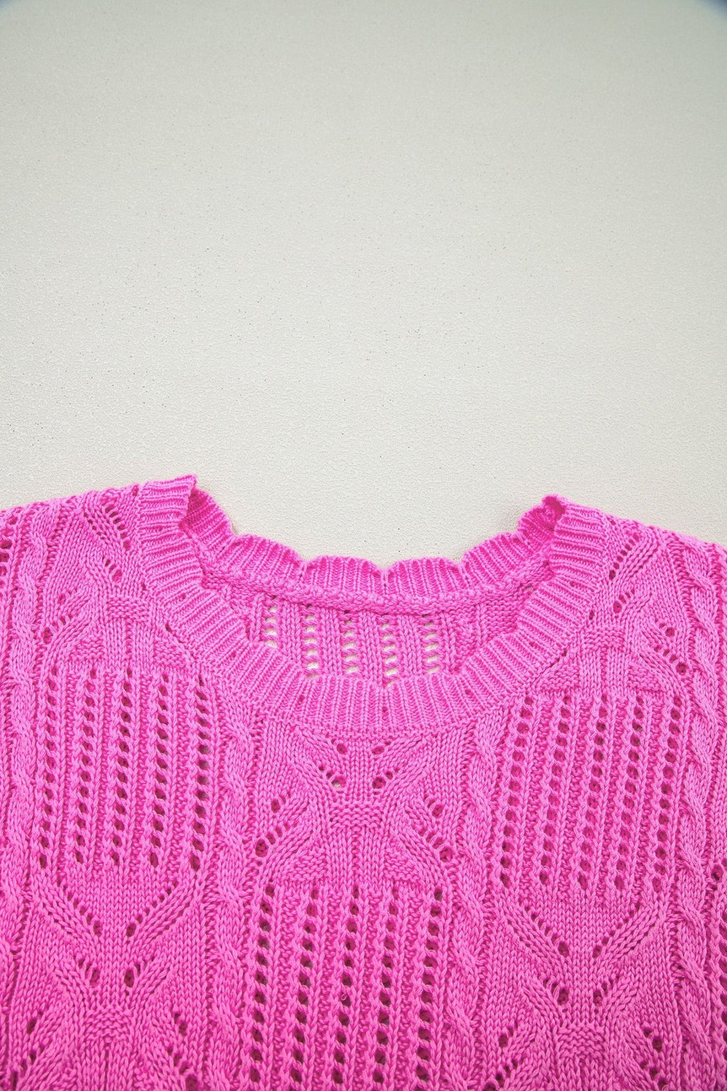 Pointelle Knit Scallop Trim Short Sleeve Sweater - Rooted & Reckless Co.