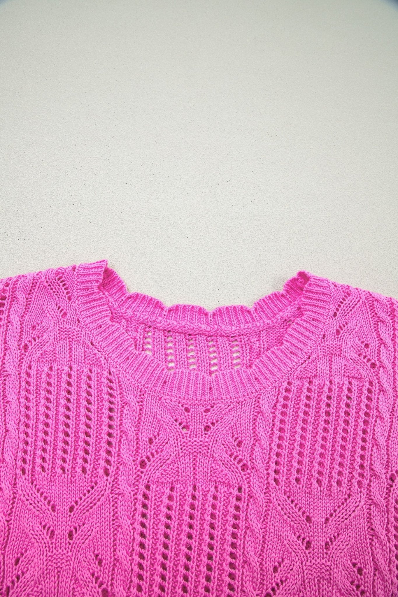 Pointelle Knit Scallop Trim Short Sleeve Sweater - Rooted & Reckless Co.