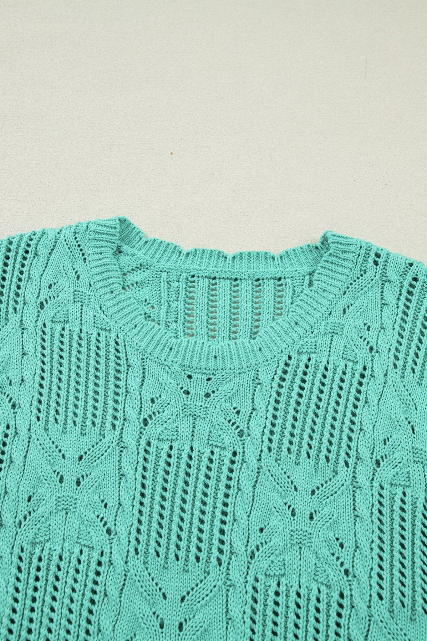 Pointelle Knit Scallop Trim Short Sleeve Sweater - Rooted & Reckless Co.