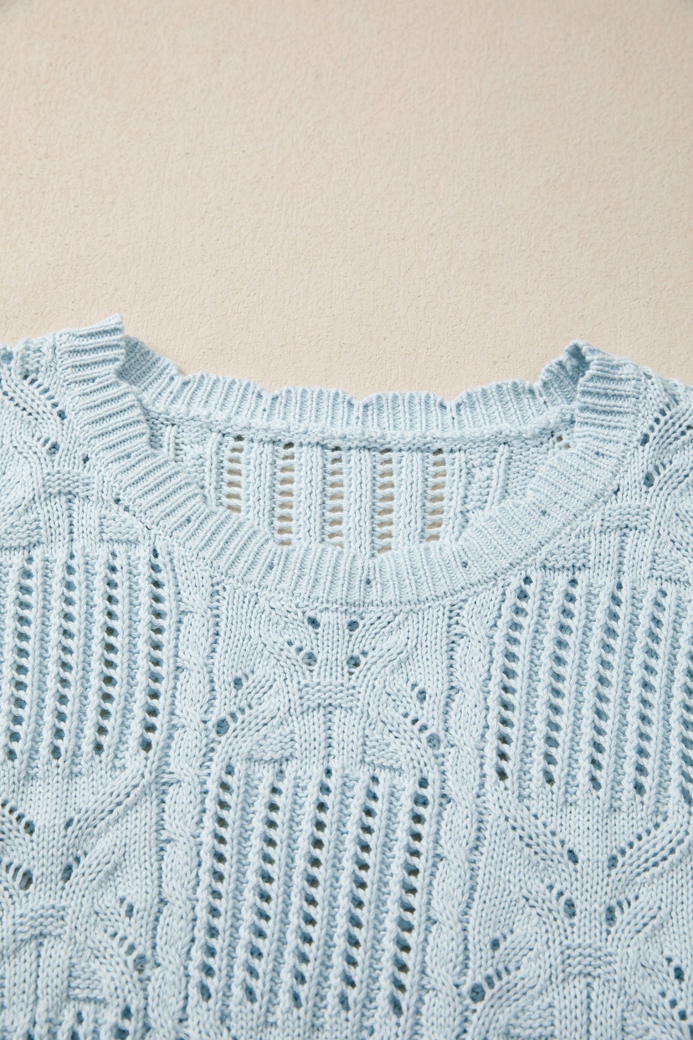 Pointelle Knit Scallop Trim Short Sleeve Sweater - Rooted & Reckless Co.