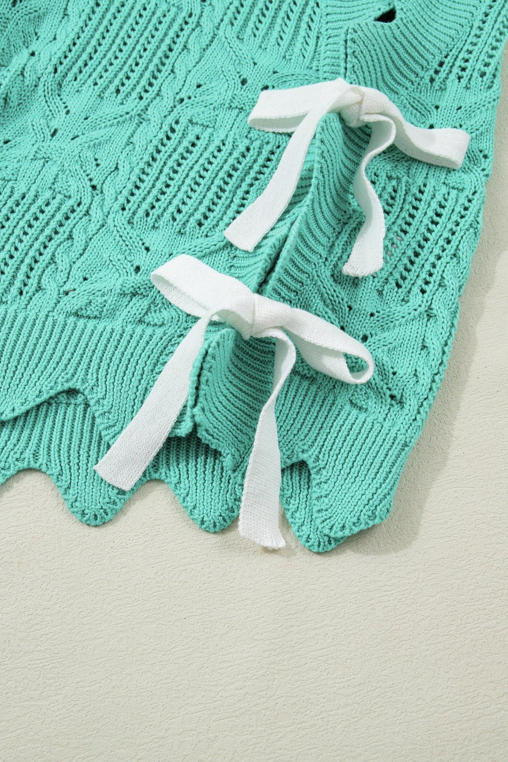Pointelle Knit Scallop Trim Short Sleeve Sweater - Rooted & Reckless Co.