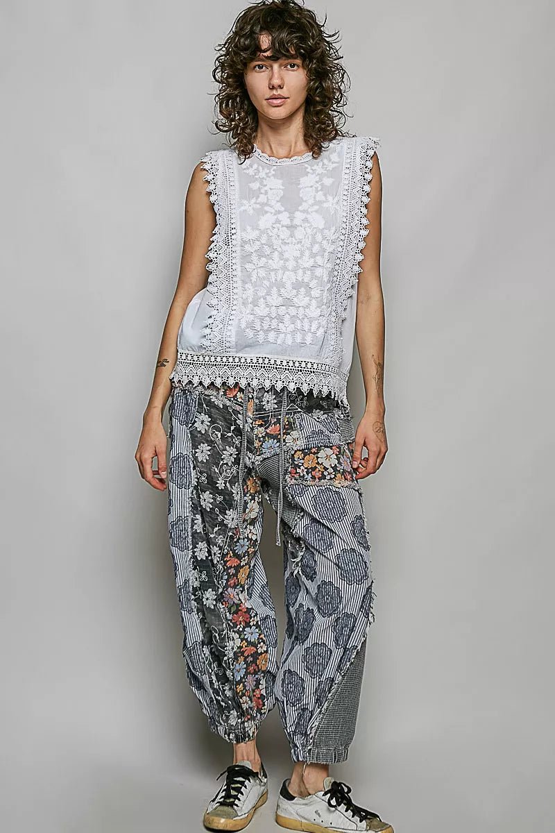 POL Allover Botanical Embroidered Scalloped Lace Sleeveless Top - Rooted & Reckless Co.