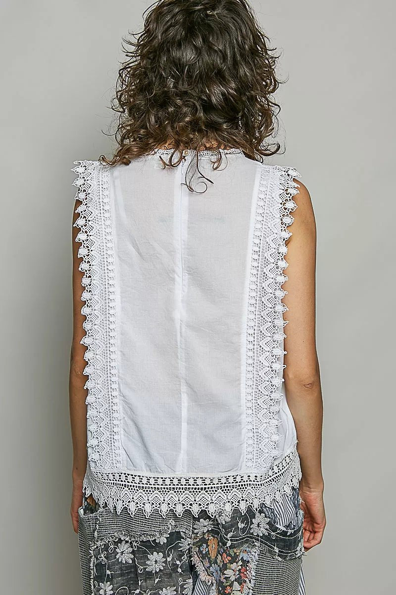 POL Allover Botanical Embroidered Scalloped Lace Sleeveless Top - Rooted & Reckless Co.
