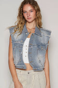 POL Assymetrical Front Closure Raw Hem Denim Vest - Rooted & Reckless Co.