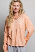 POL Contrast Stitch V-Neck Lightweight Knit Long Sleeve Top - Rooted & Reckless Co.