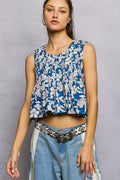 POL Floral Round Neck Cropped Pintuck Tank - Rooted & Reckless Co.