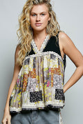 POL Floral V-Neck Sheer Tank with Lace Trim - Rooted & Reckless Co.
