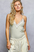 POL Lace Detail V-Neck Ribbed Cami - Rooted & Reckless Co.