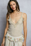 POL Lace Detail V-Neck Ribbed Cami - Rooted & Reckless Co.