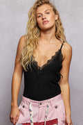 POL Lace Detail V-Neck Ribbed Cami - Rooted & Reckless Co.