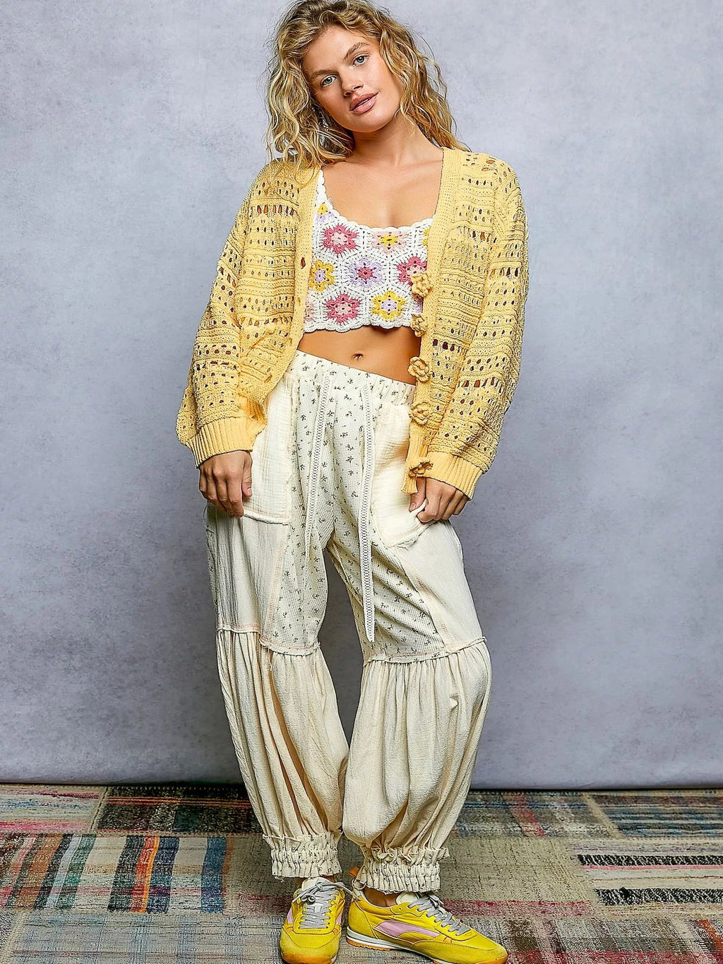 POL Open-Knit Floral Button Cardigan - Rooted & Reckless Co.