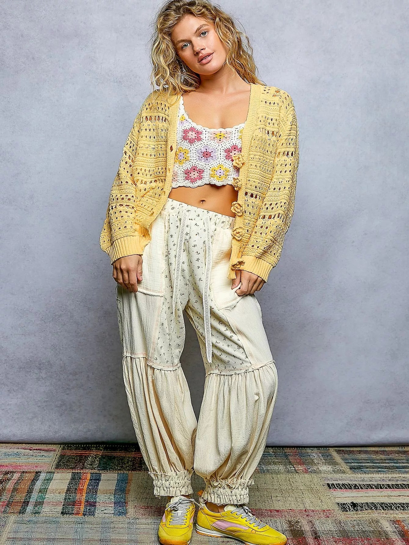 POL Open-Knit Floral Button Cardigan - Rooted & Reckless Co.