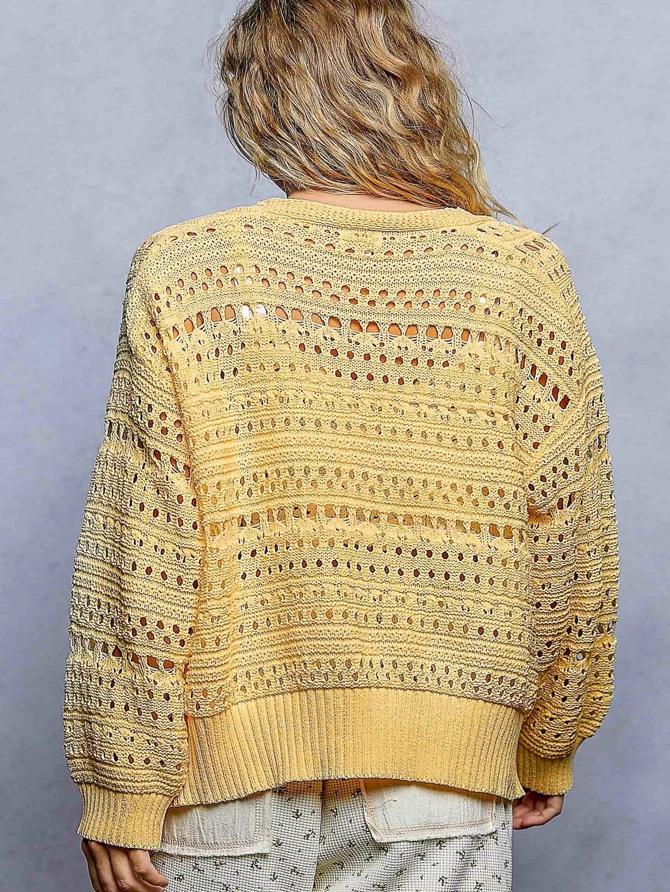 POL Open-Knit Floral Button Cardigan - Rooted & Reckless Co.