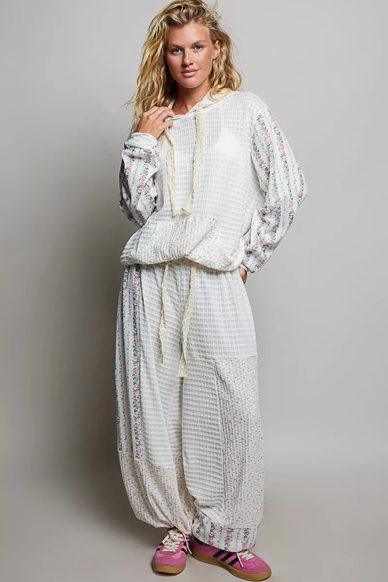 POL Patchwork Mixed Knit Wide Leg Pants - Rooted & Reckless Co.