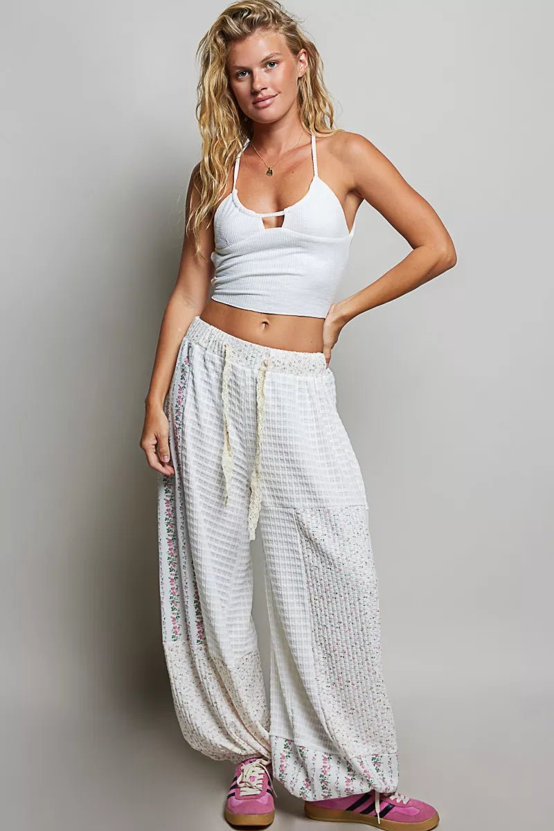 POL Patchwork Mixed Knit Wide Leg Pants - Rooted & Reckless Co.
