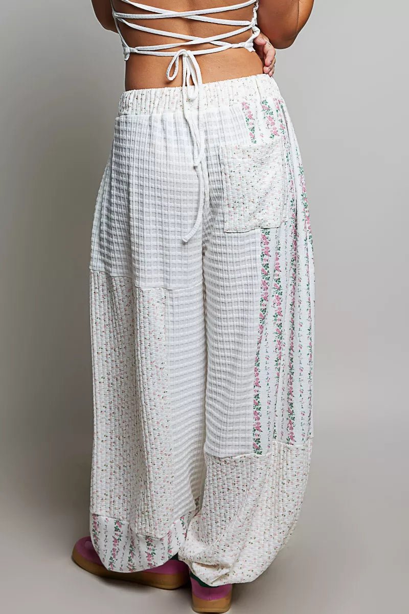 POL Patchwork Mixed Knit Wide Leg Pants - Rooted & Reckless Co.