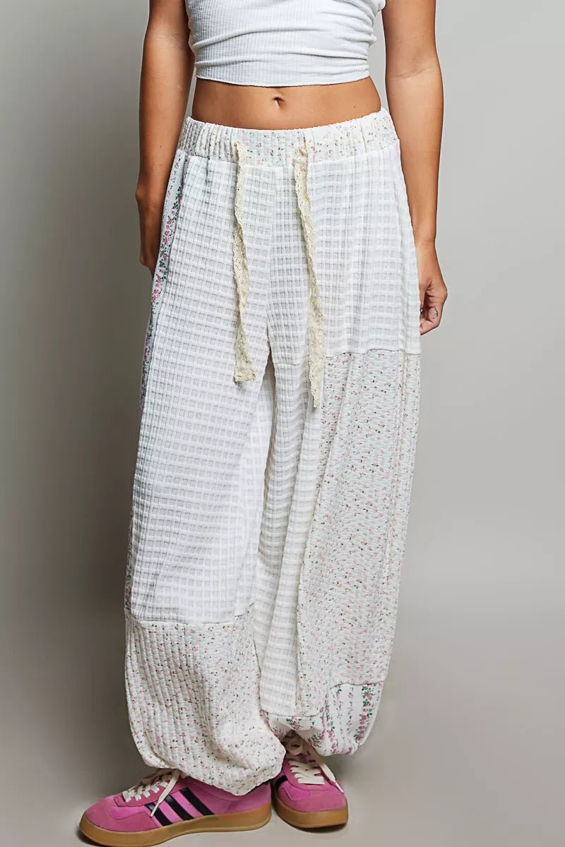 POL Patchwork Mixed Knit Wide Leg Pants - Rooted & Reckless Co.
