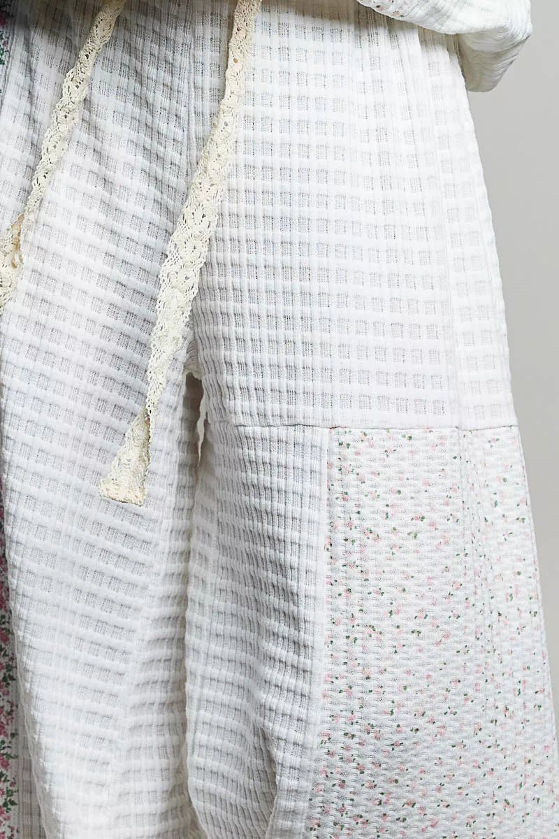POL Patchwork Mixed Knit Wide Leg Pants - Rooted & Reckless Co.