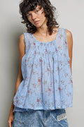 POL Round Neck Sleeveless Floral Pleated Cotton Top - Rooted & Reckless Co.