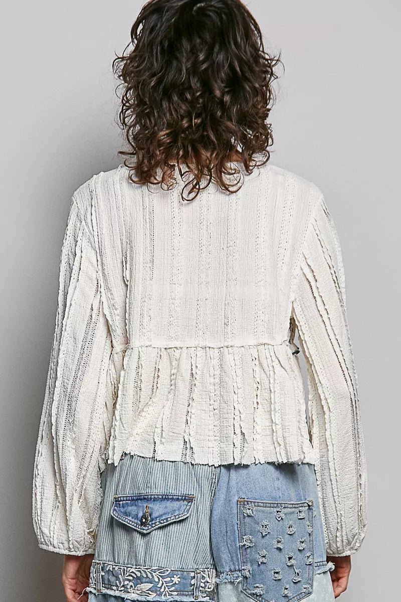 POL Square Neck Lace Long Balloon Sleeve Top - Rooted & Reckless Co.