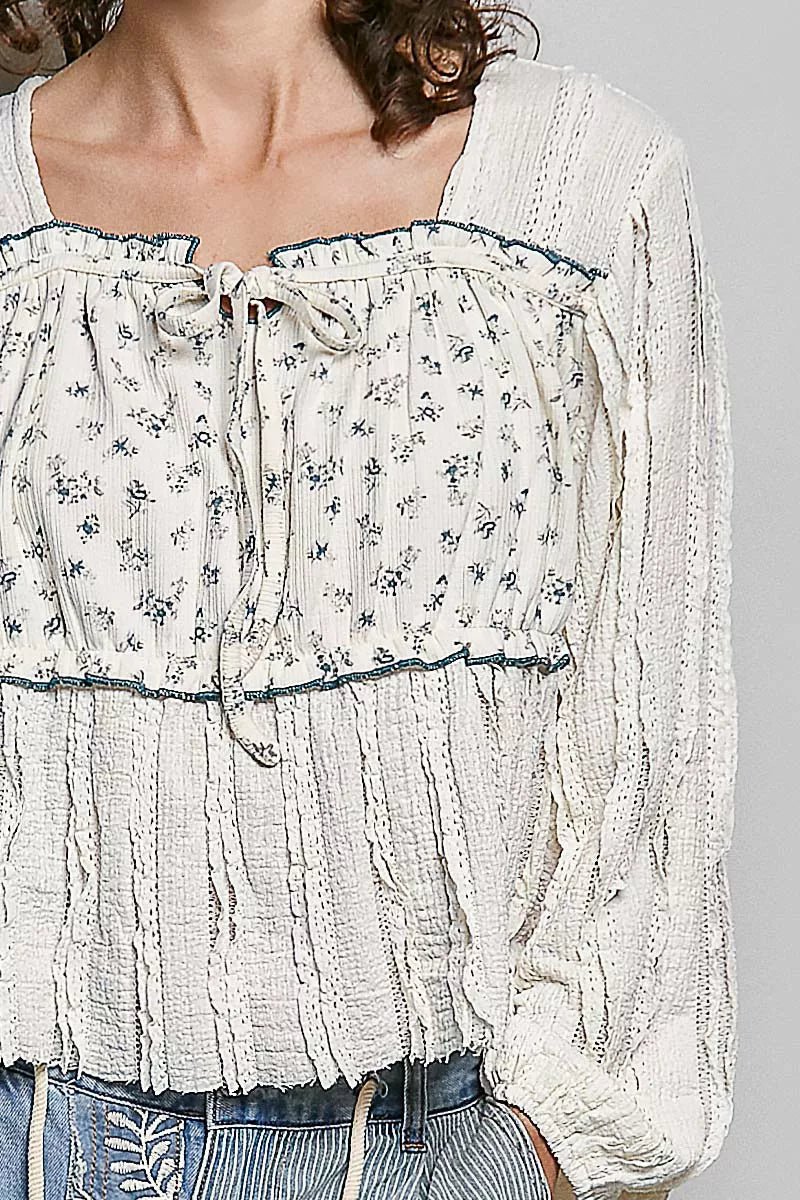 POL Square Neck Lace Long Balloon Sleeve Top - Rooted & Reckless Co.
