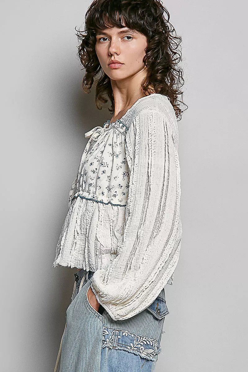 POL Square Neck Lace Long Balloon Sleeve Top - Rooted & Reckless Co.