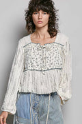 POL Square Neck Lace Long Balloon Sleeve Top - Rooted & Reckless Co.