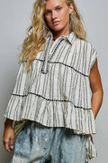 POL Striped Ruffle Collared Sleeveless Cotton Top - Rooted & Reckless Co.