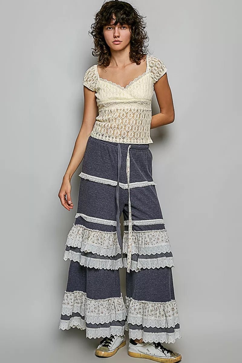 POL Sweetheart Neck Lace Short Sleeve Top - Rooted & Reckless Co.