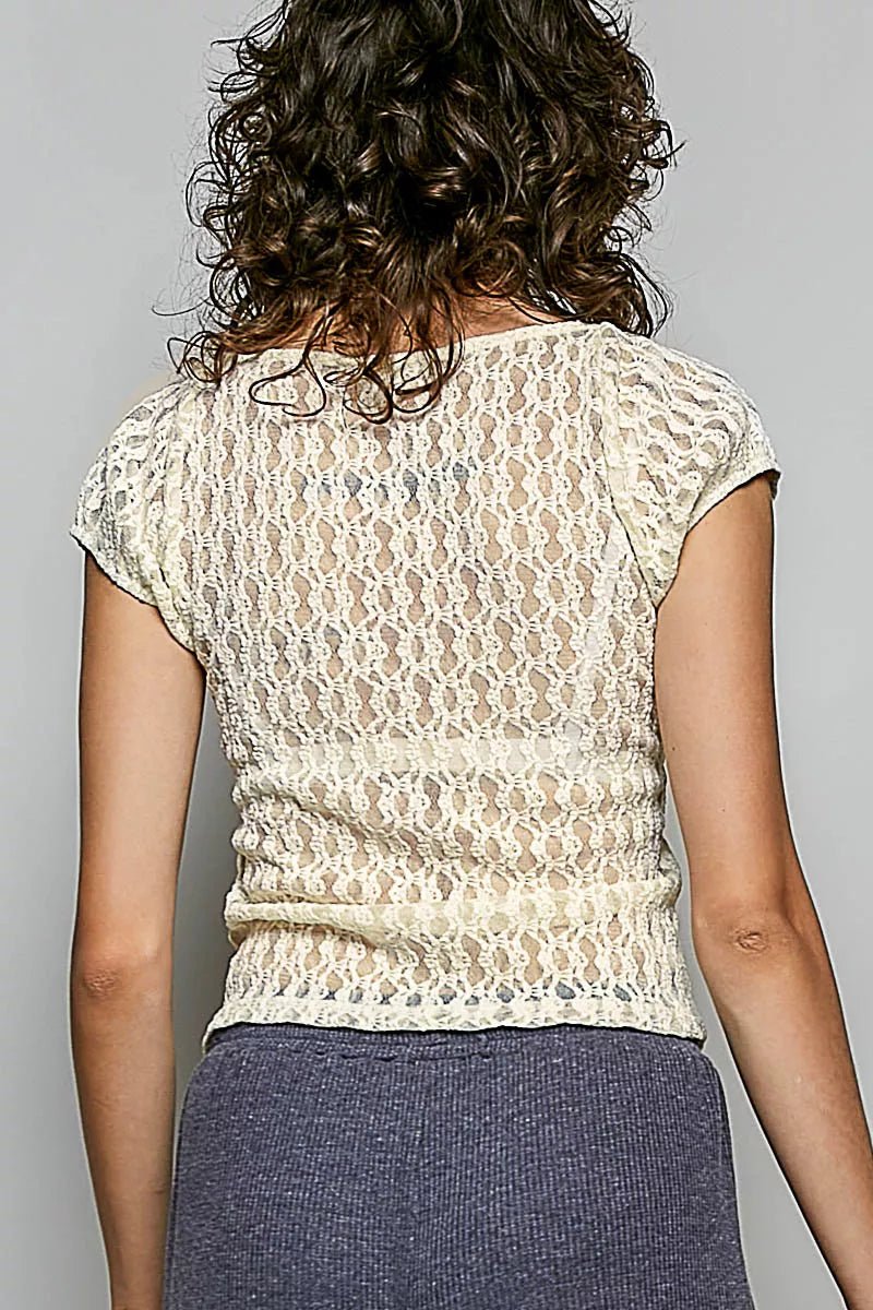 POL Sweetheart Neck Lace Short Sleeve Top - Rooted & Reckless Co.