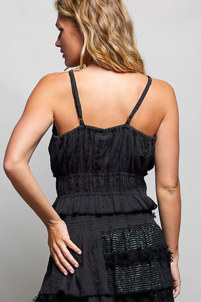 POL V-Neck Cotton Ruffled Crop Cami - Rooted & Reckless Co.