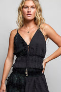 POL V-Neck Cotton Ruffled Crop Cami - Rooted & Reckless Co.