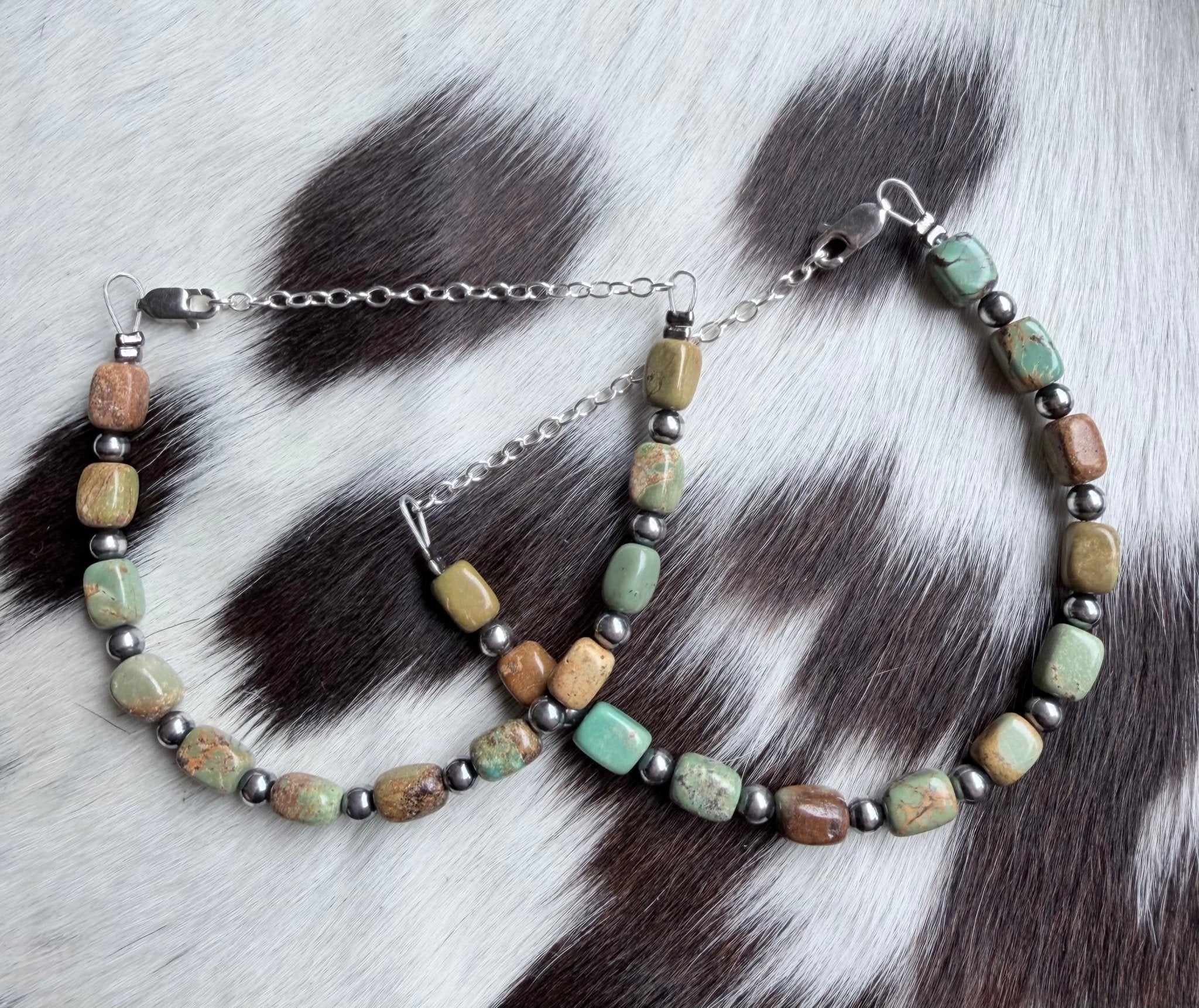 Polished Turquoise Bead and Sterling Pearl Bracelet - Rooted & Reckless Co.