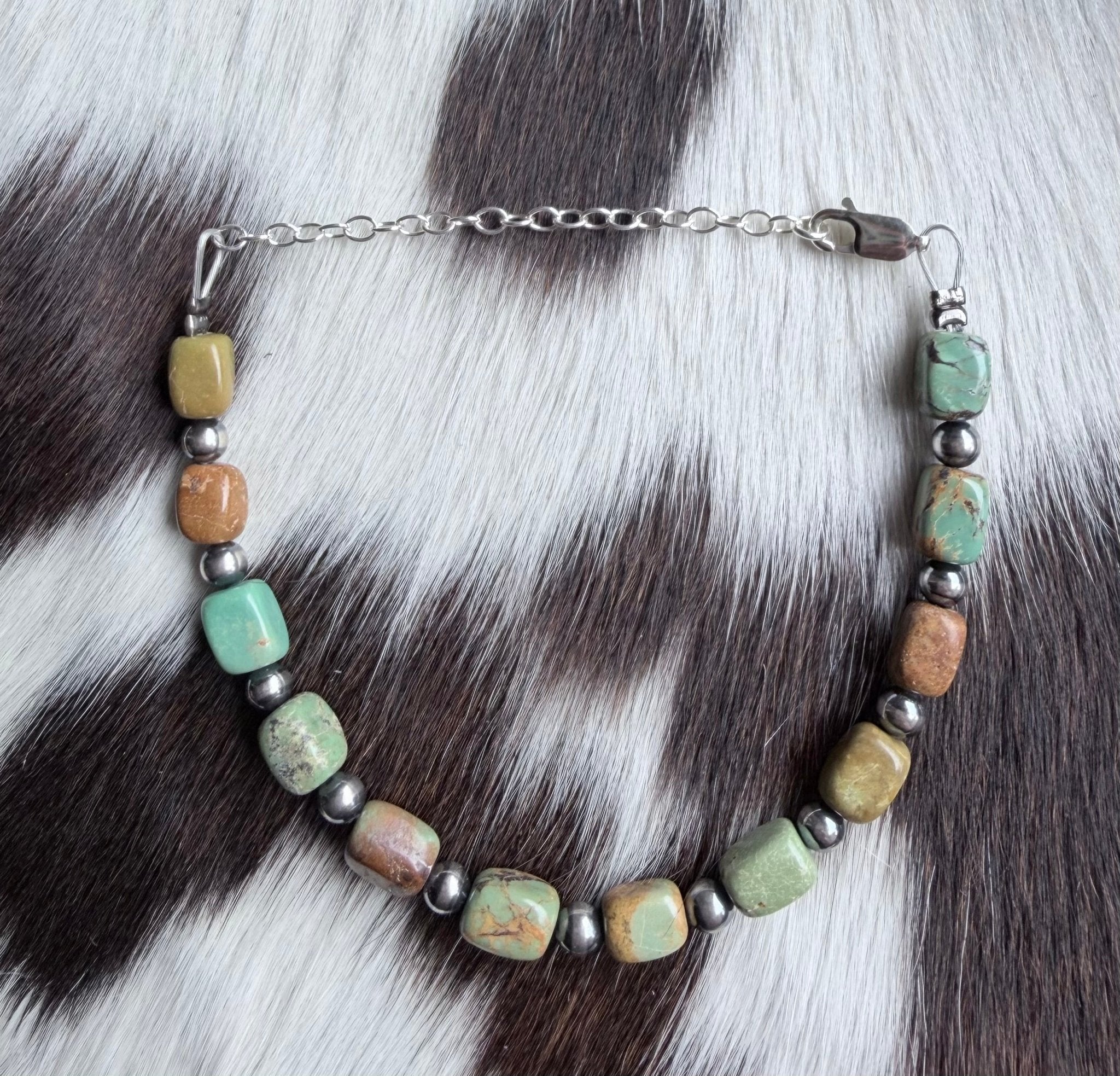 Polished Turquoise Bead and Sterling Pearl Bracelet - Rooted & Reckless Co.
