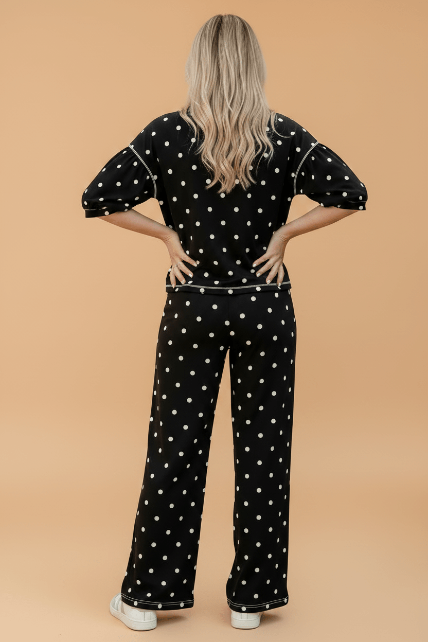 Polka Dot 3/4 Sleeve Top & Elastic Waist Pants Set - Rooted & Reckless Co.