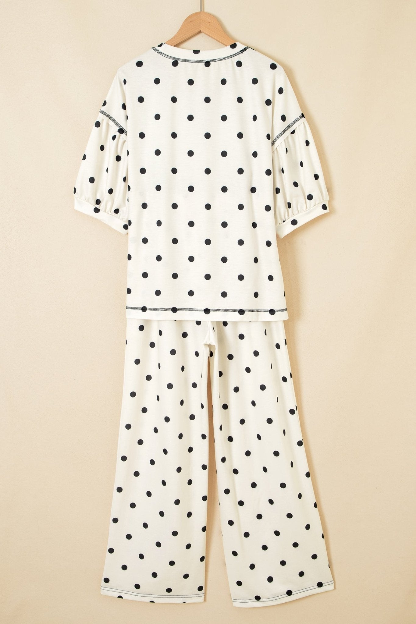 Polka Dot 3/4 Sleeve Top & Elastic Waist Pants Set - Rooted & Reckless Co.