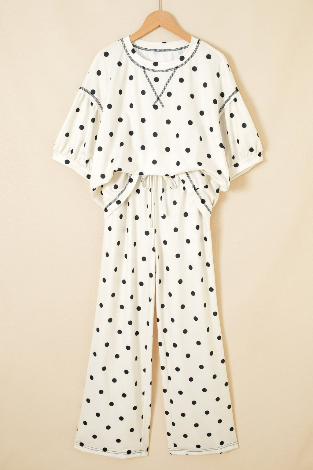 Polka Dot 3/4 Sleeve Top & Elastic Waist Pants Set - Rooted & Reckless Co.