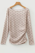 Polka Dot Boat Neck Long Sleeve Ruched T-Shirt - Rooted & Reckless Co.