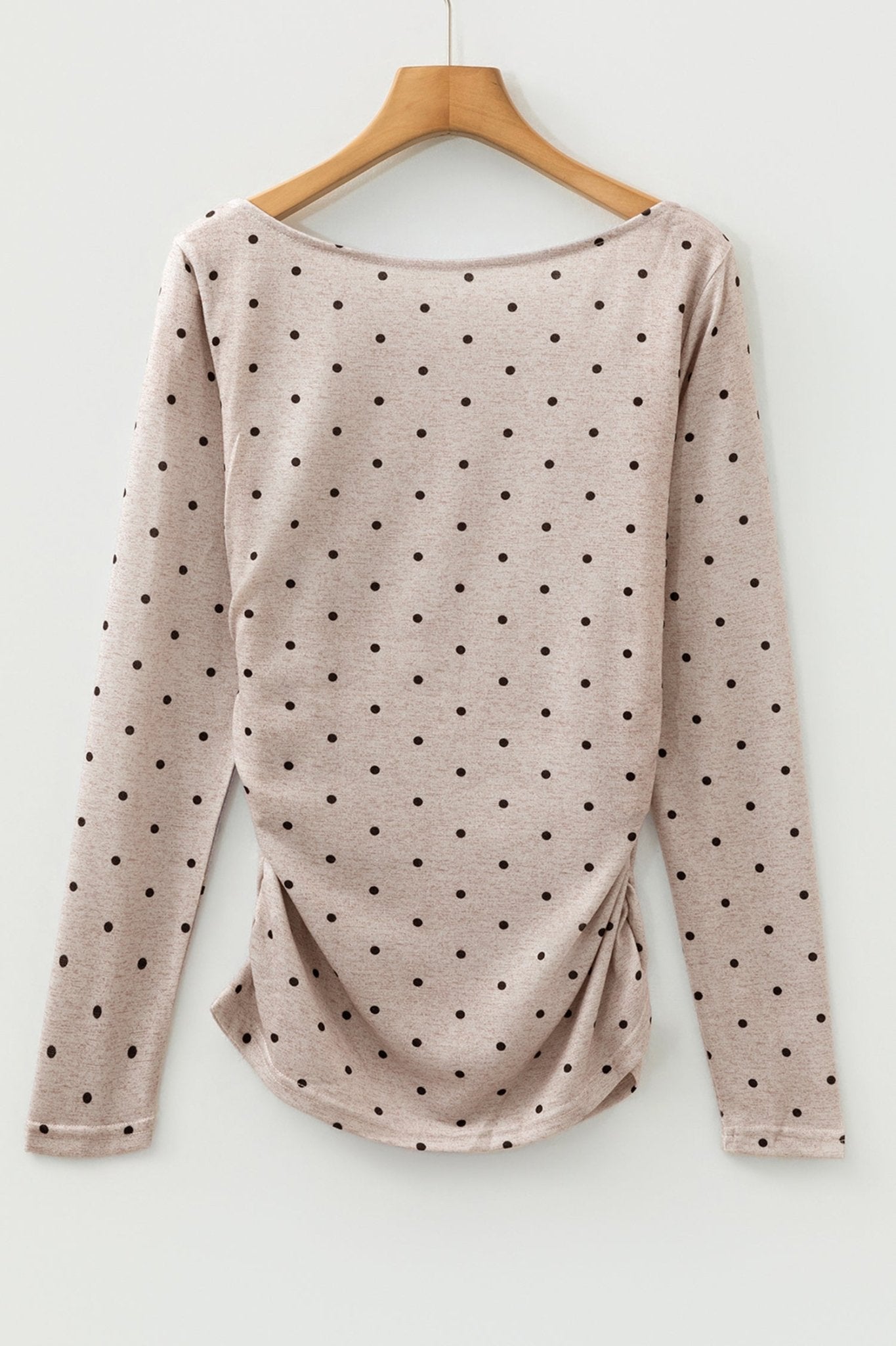 Polka Dot Boat Neck Long Sleeve Ruched T-Shirt - Rooted & Reckless Co.