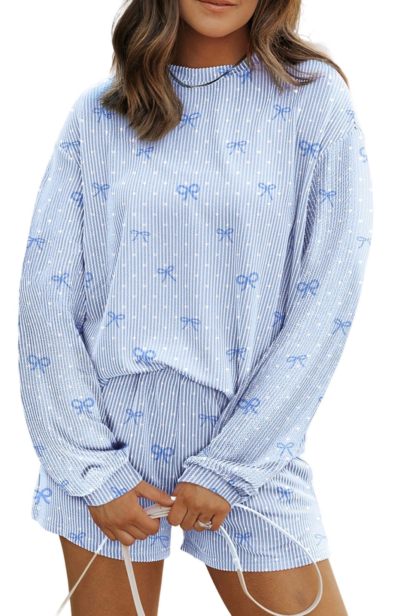Polka Dot Bow Corded Knit Top and Shorts Set - Rooted & Reckless Co.