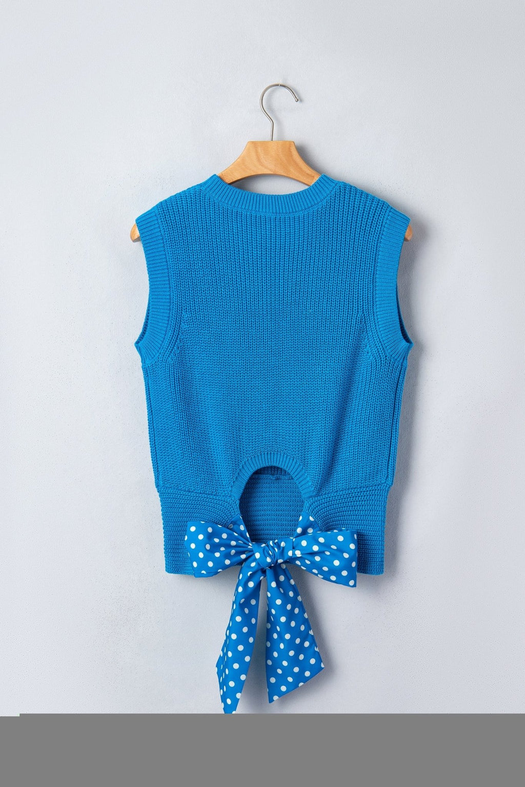 Polka Dot Bow Tie Back Cropped Sweater Tank - Rooted & Reckless Co.