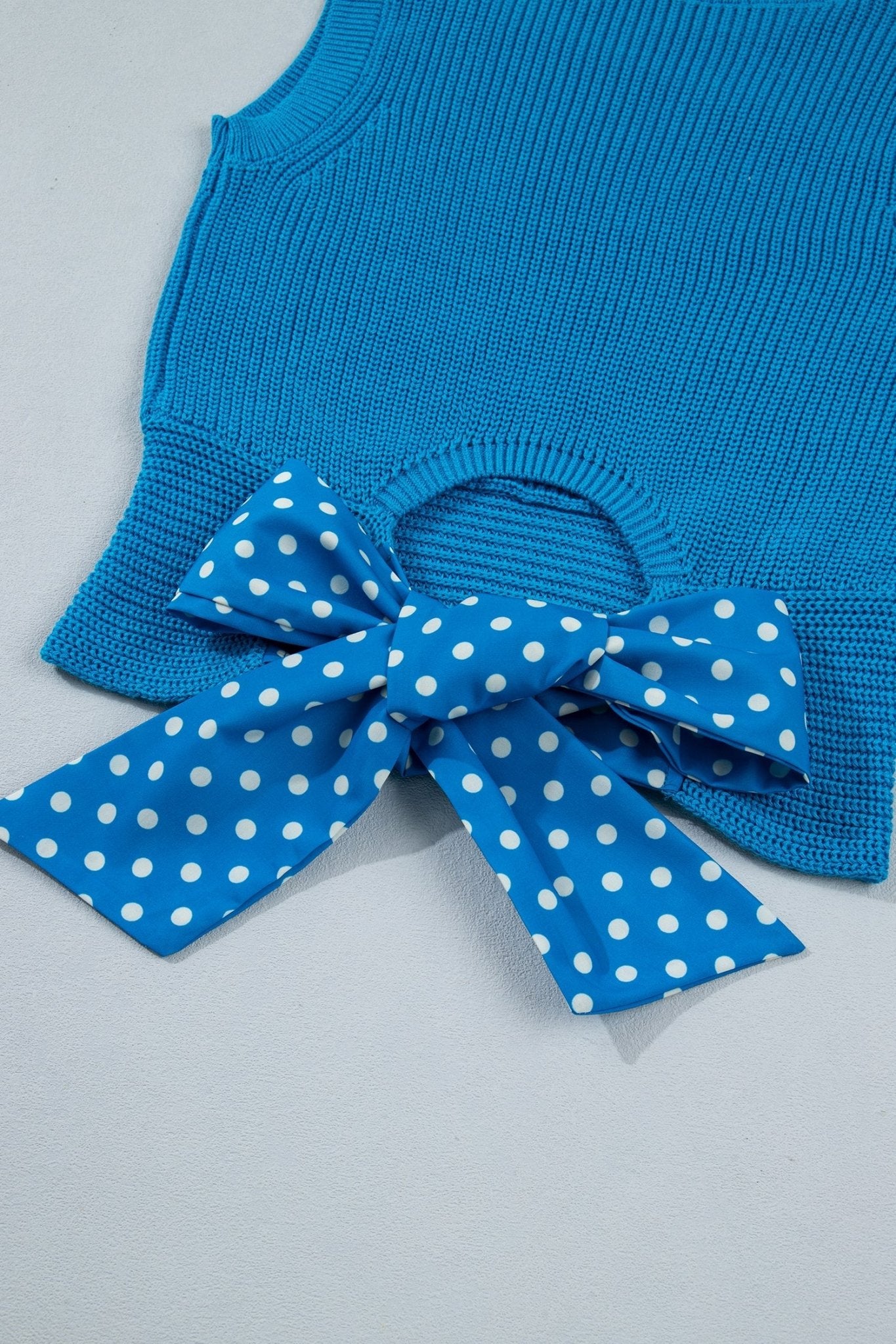 Polka Dot Bow Tie Back Cropped Sweater Tank - Rooted & Reckless Co.