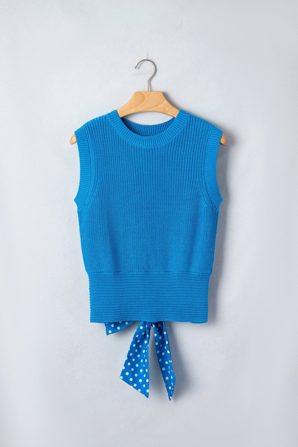 Polka Dot Bow Tie Back Cropped Sweater Tank - Rooted & Reckless Co.