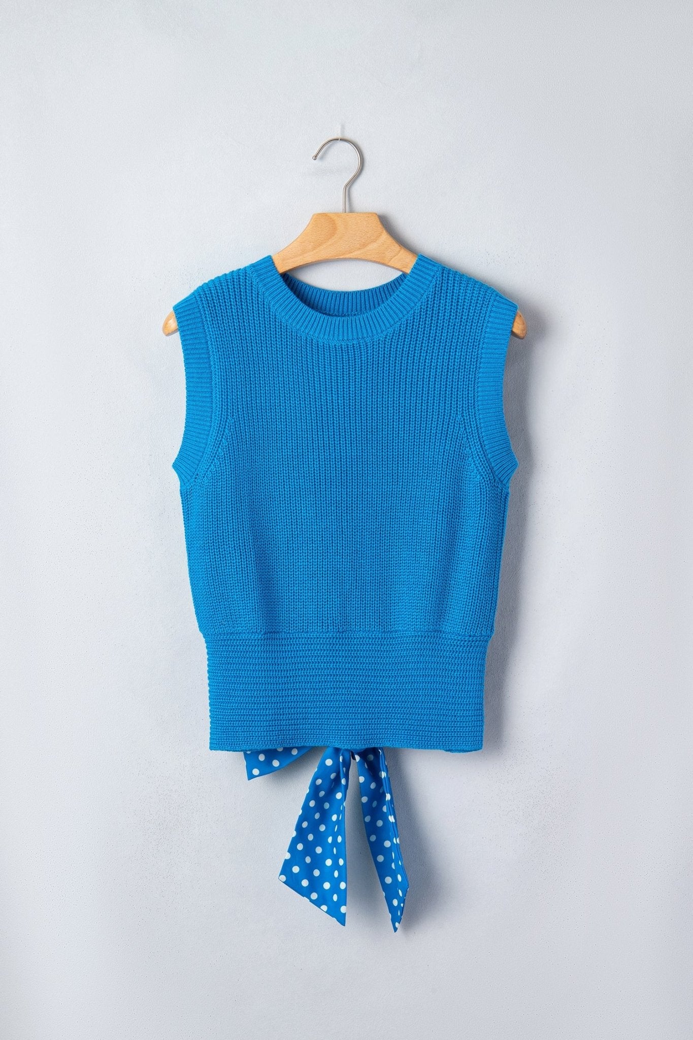 Polka Dot Bow Tie Back Cropped Sweater Tank - Rooted & Reckless Co.