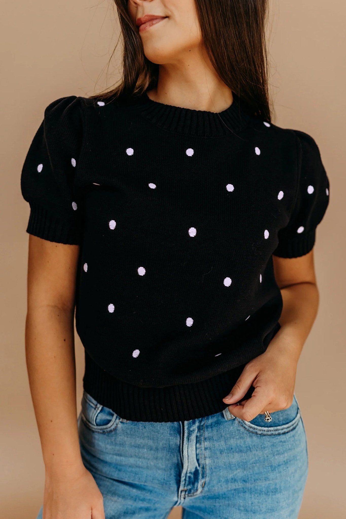 Polka Dot Bubble Short Sleeve Sweater - Rooted & Reckless Co.