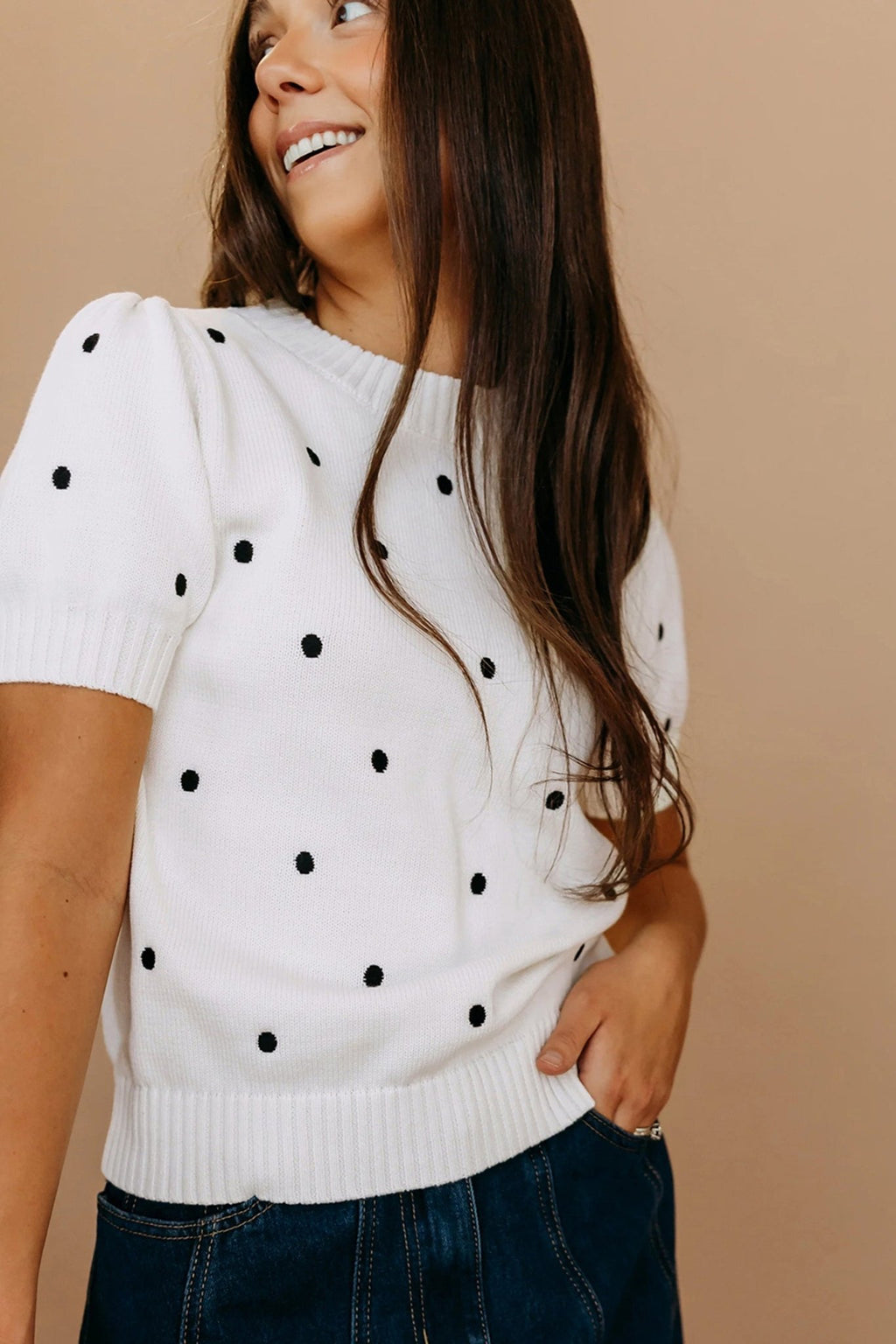 Polka Dot Bubble Short Sleeve Sweater - Rooted & Reckless Co.