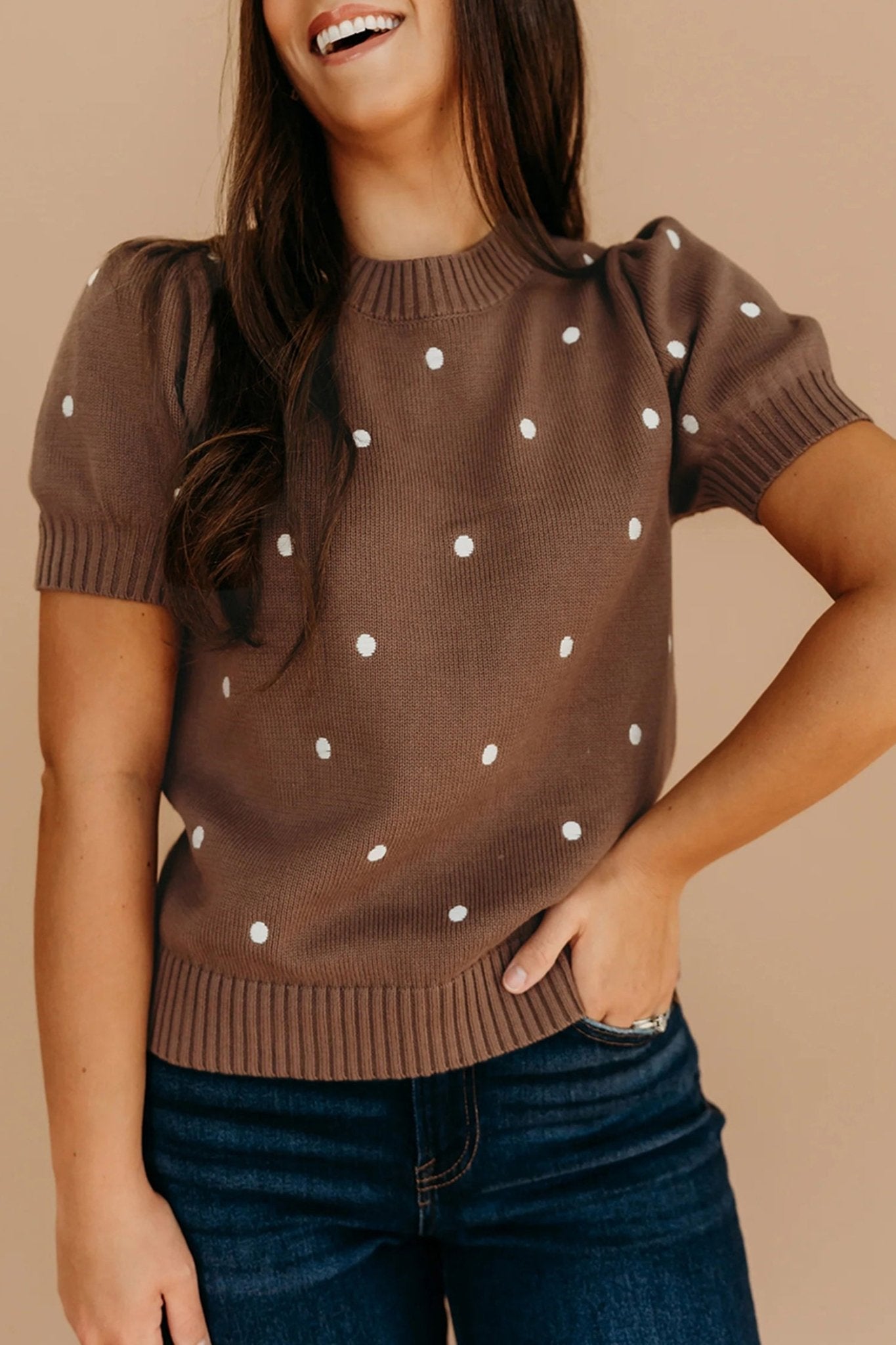 Polka Dot Bubble Short Sleeve Sweater - Rooted & Reckless Co.