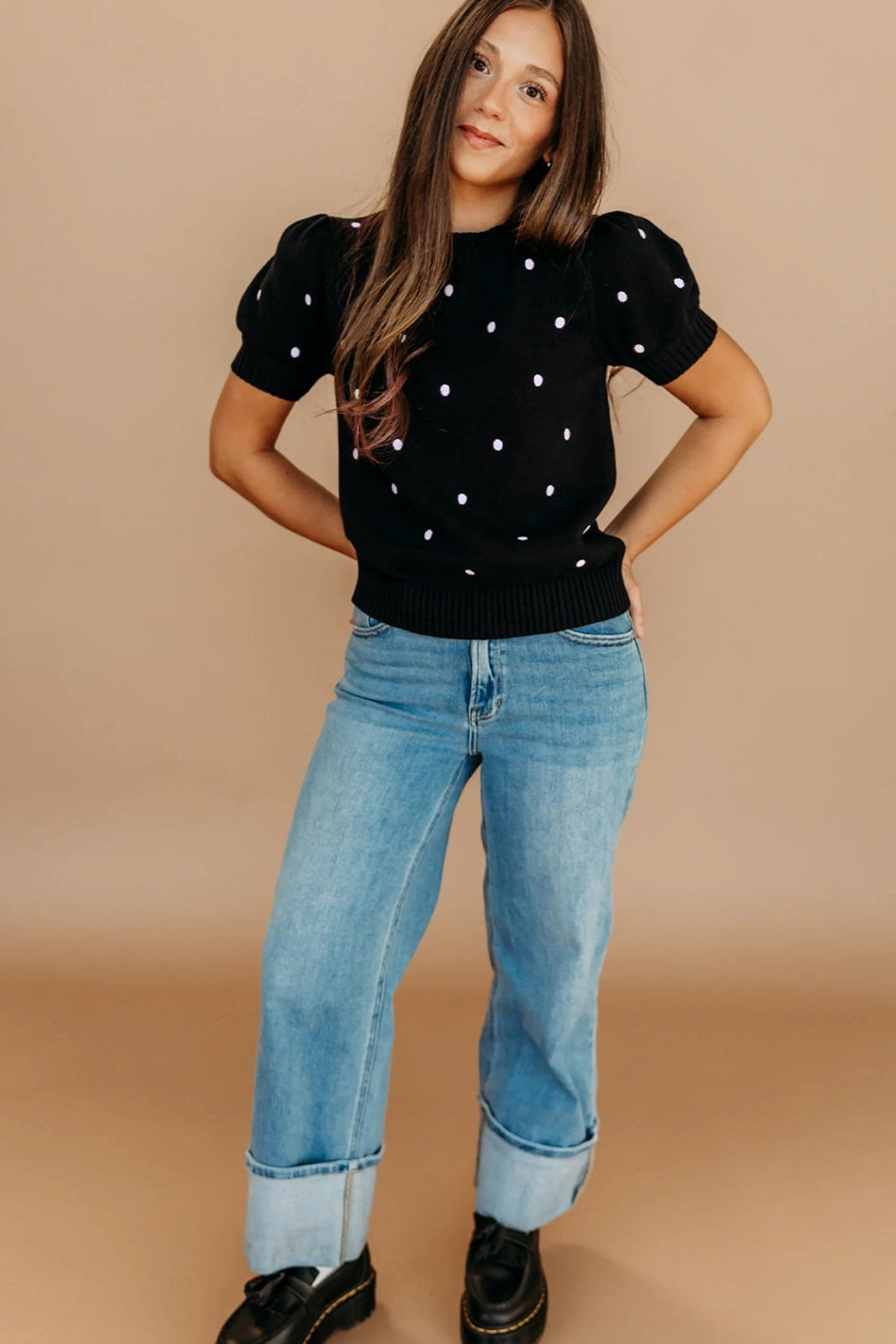 Polka Dot Bubble Short Sleeve Sweater - Rooted & Reckless Co.
