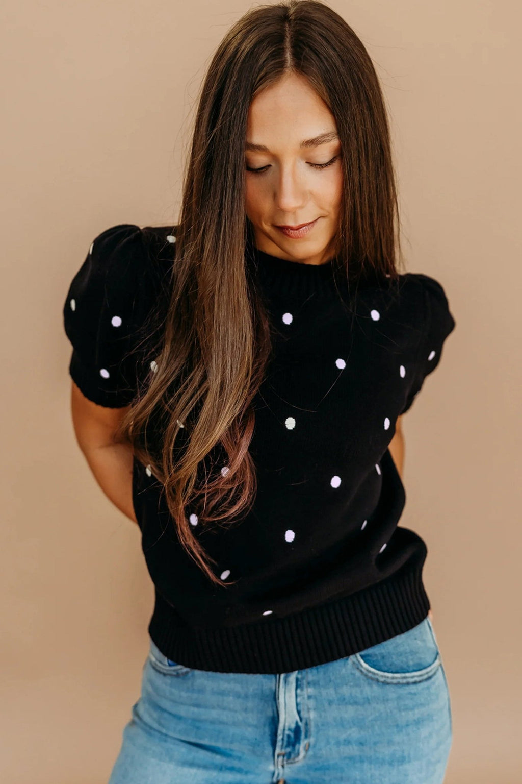 Polka Dot Bubble Short Sleeve Sweater - Rooted & Reckless Co.