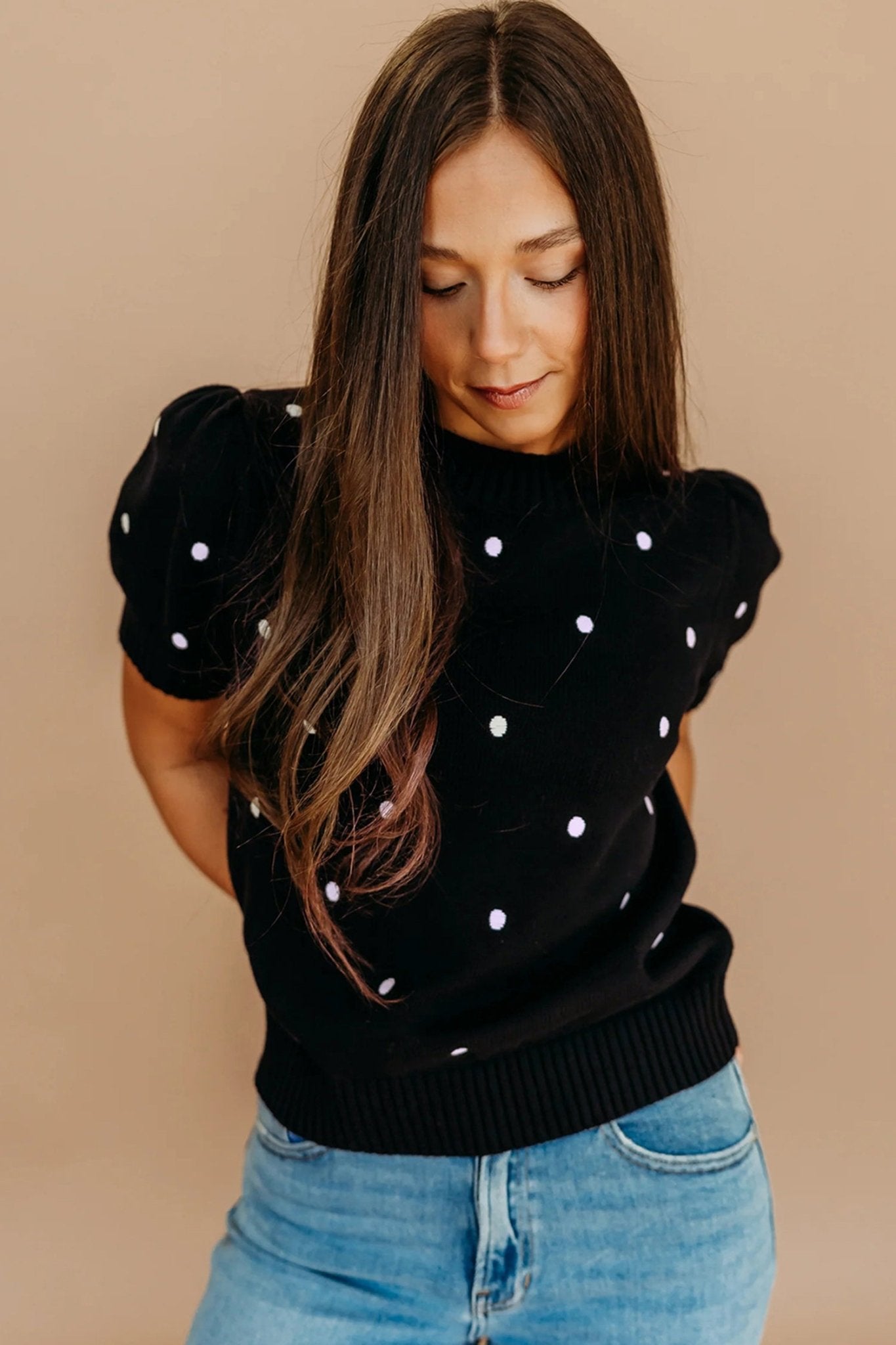 Polka Dot Bubble Short Sleeve Sweater - Rooted & Reckless Co.